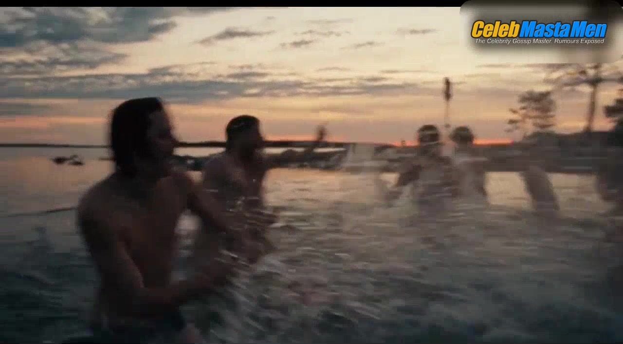 Bill Skarsgard Shirtless, Swimsuit Scene From Behind Blue - Photo 1 of 5 photo 5